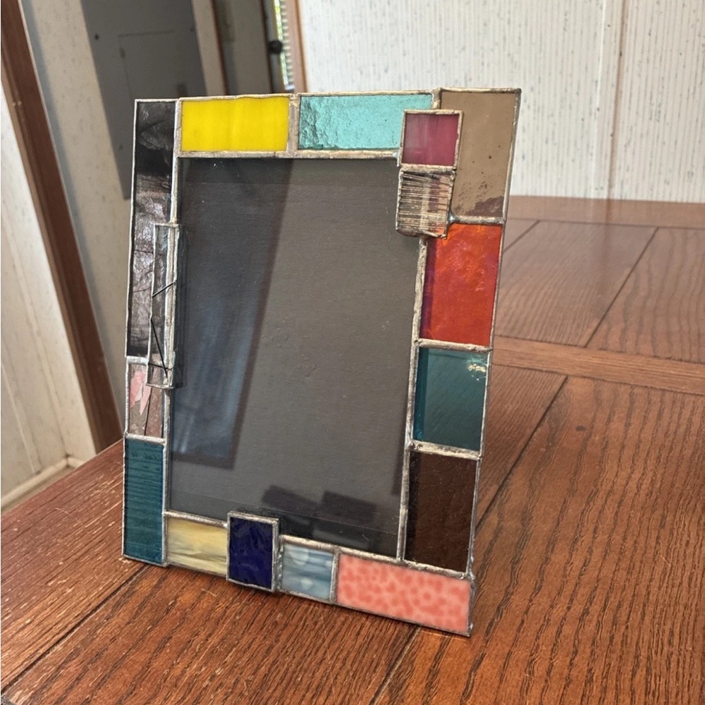 Handmade Stained Glass Picture Frame 9” X 7” Multi Colored Unique